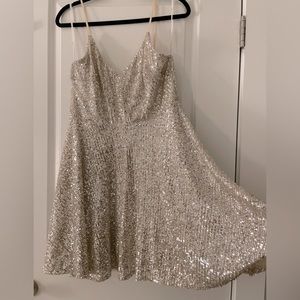 Stunning sparkles silver dress sequin backless skater dress